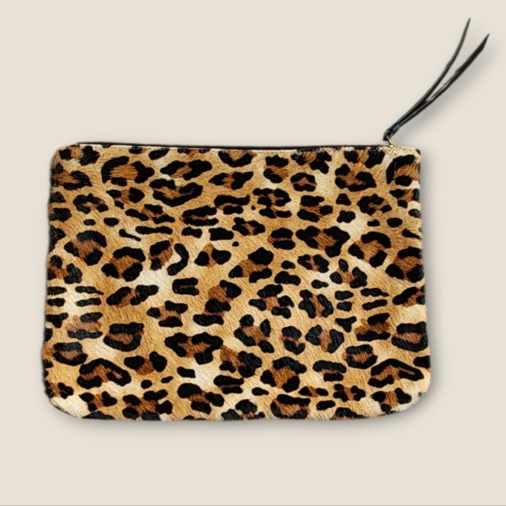 Banana Republic Leather & Calf Hair Leopard Print Clutch Bag